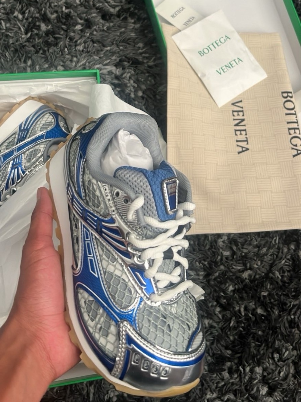 Bottega Veneta Silver & Blue Runner Sneakers